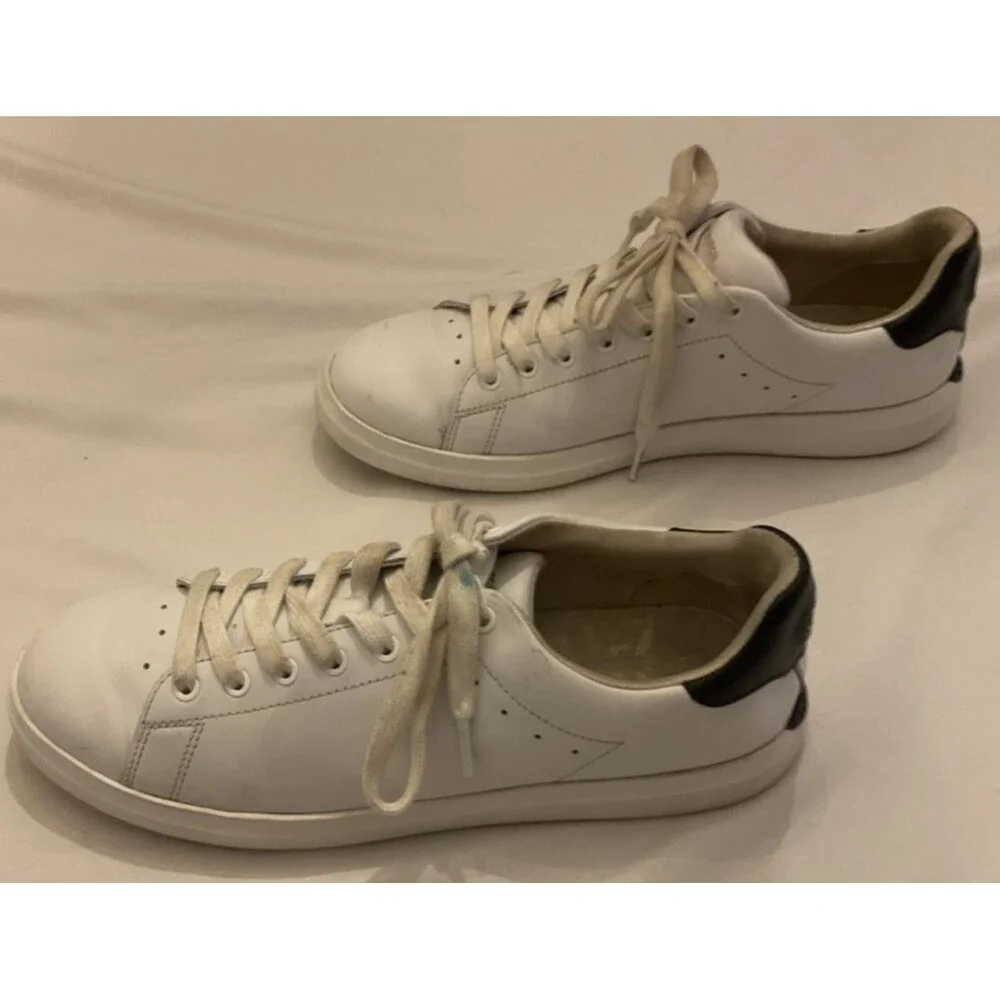 Tory Burch Howell Court Sneakers Titanium White Perfect Black Heel Tabs Size 9.5